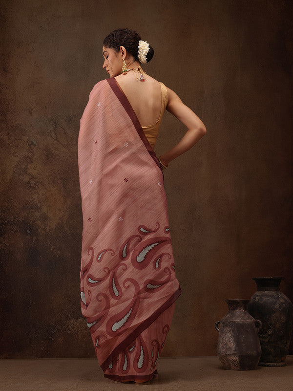 Peach Cotton Blend Digital Print Floral Saree with Unstitched Blouse - Hiral Fashion | Swadesiicart