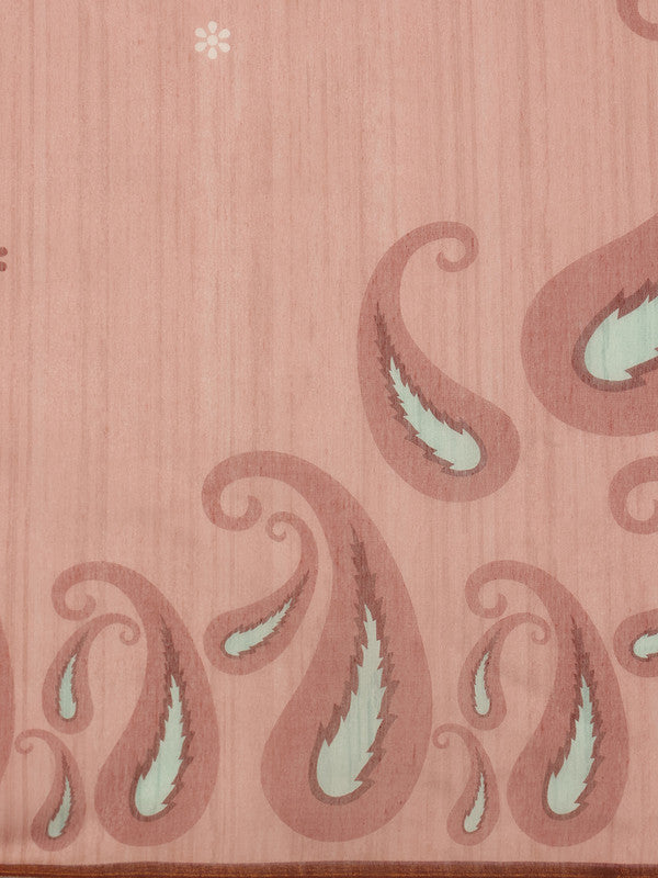Peach Cotton Blend Digital Print Floral Saree with Unstitched Blouse - Hiral Fashion | Swadesiicart