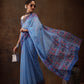 Sky Blue Cotton Blend Digital Print Floral Saree with Unstitched Blouse - Hiral Fashion | Swadesiicart