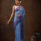 Sky Blue Cotton Blend Digital Print Floral Saree with Unstitched Blouse - Hiral Fashion | Swadesiicart