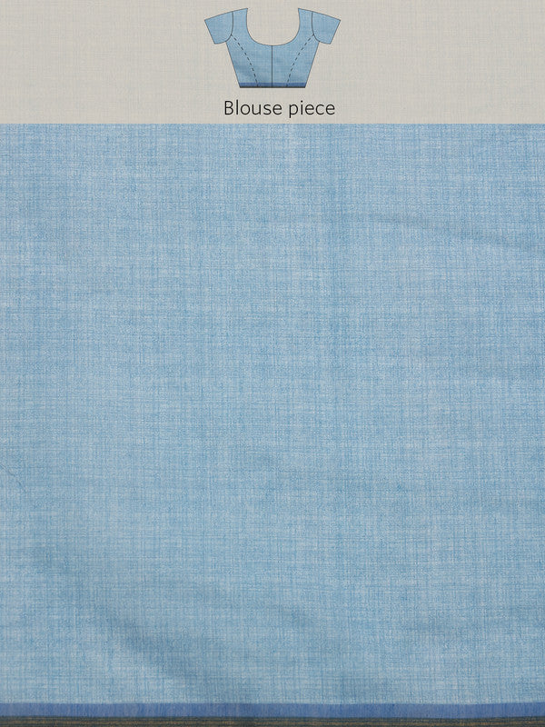 Sky Blue Cotton Blend Digital Print Floral Saree with Unstitched Blouse - Hiral Fashion | Swadesiicart