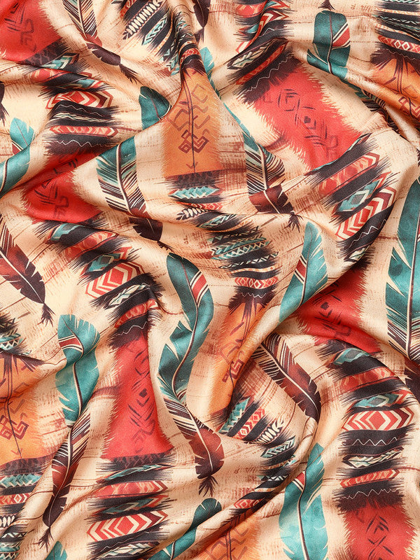 Beige Kanchipuram Silk Digital Print Abstract Saree with Unstitched Blouse - Hiral Fashion | Swadesiicart