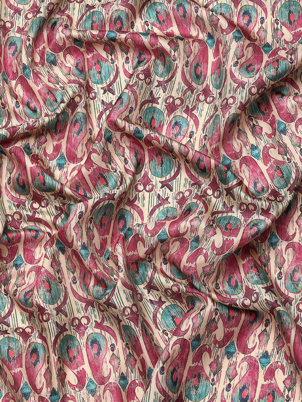 Off White Kanchipuram Silk Digital Print Paisely Saree with Unstitched Blouse - Hiral Fashion | Swadesiicart