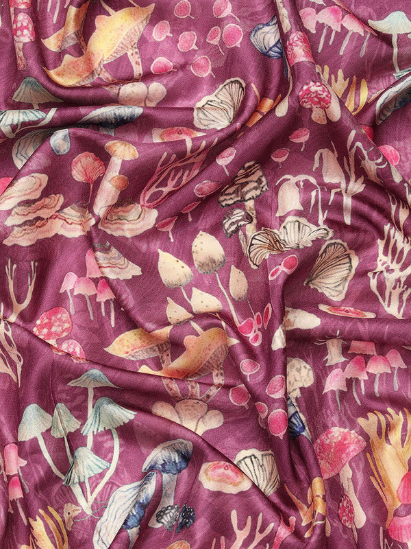Purple Kanchipuram Silk Digital Print Floral Saree with Unstitched Blouse - Hiral Fashion | Swadesiicart