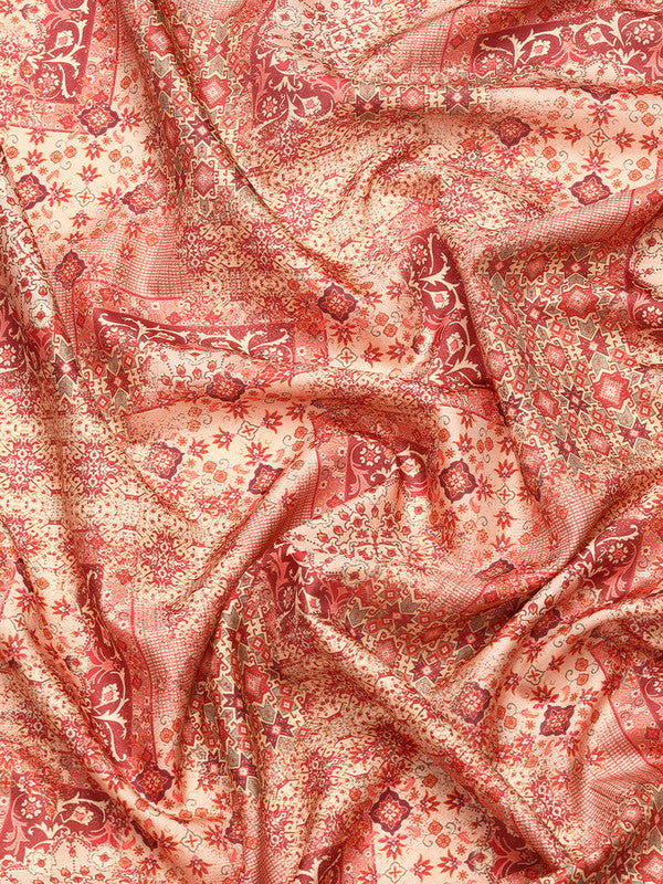 Maroon Kanchipuram Silk Digital Print Abstract Saree with Unstitched Blouse - Hiral Fashion | Swadesiicart