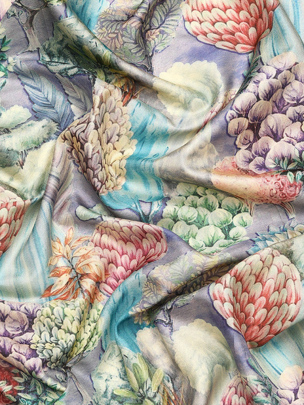 Blue Kanchipuram Silk Digital Print Floral Saree with Unstitched Blouse - Hiral Fashion | Swadesiicart