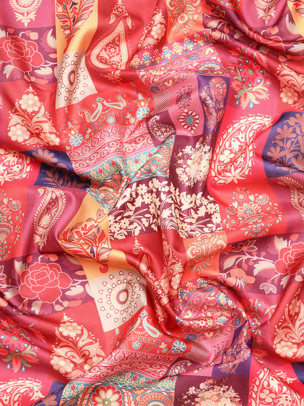 Multicolor Kanchipuram Silk Digital Print Paisely Saree with Unstitched Blouse - Hiral Fashion | Swadesiicart