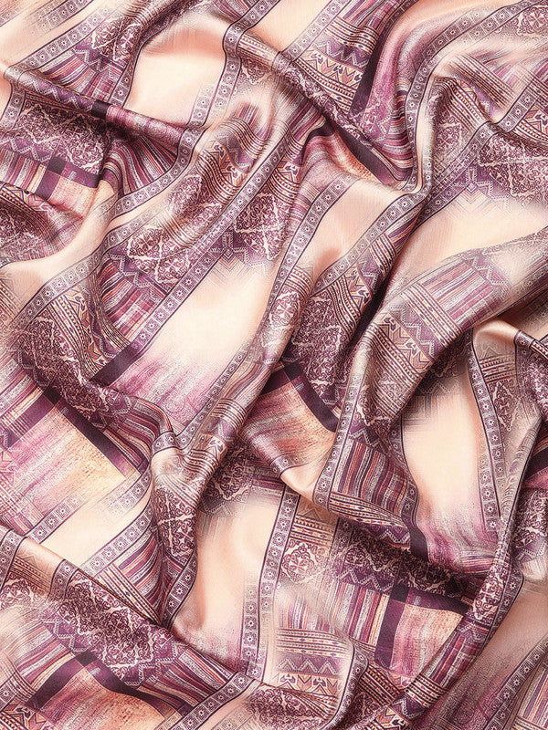 Beige Kanchipuram Silk Digital Print Geomatric Saree with Unstitched Blouse - Hiral Fashion | Swadesiicart