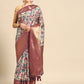 Multicolor Kanchipuram Silk Digital Print Floral Saree with Unstitched Blouse - Hiral Fashion | Swadesiicart