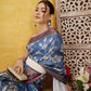 Blue Kanjeevaram Silk Digital Print Floral Saree with Unstitched Blouse - Hiral Fashion | Swadesiicart
