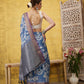 Blue Kanjeevaram Silk Digital Print Floral Saree with Unstitched Blouse - Hiral Fashion | Swadesiicart