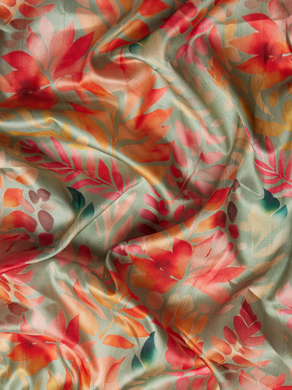 Green Kanjeevaram Silk Digital Print Floral Saree with Unstitched Blouse - Hiral Fashion | Swadesiicart