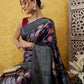 Navy Blue Kanjeevaram Silk Digital Print Floral Saree with Unstitched Blouse - Hiral Fashion | Swadesiicart