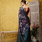 Navy Blue Kanjeevaram Silk Digital Print Floral Saree with Unstitched Blouse - Hiral Fashion | Swadesiicart