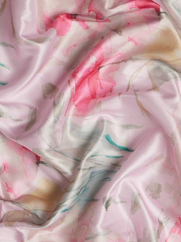 Pink Kanjeevaram Silk Digital Print Floral Saree with Unstitched Blouse - Hiral Fashion | Swadesiicart