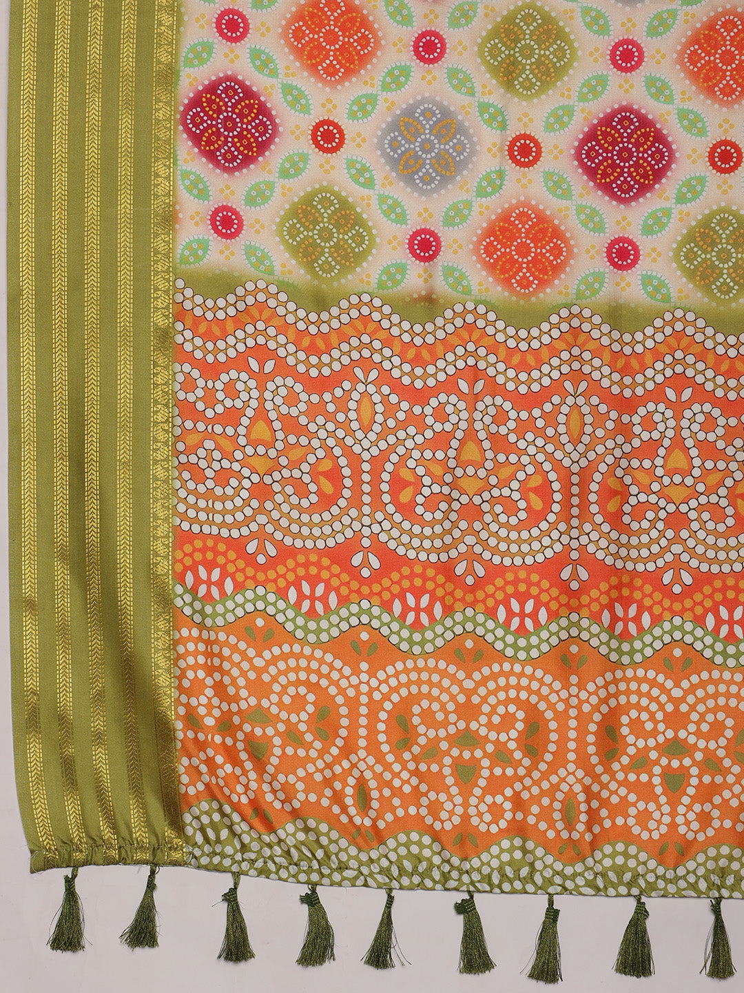 Multicolor Silk Blend Digital Print Bandhani Saree with Unstitched Blouse - Hiral Fashion | Swadesiicart