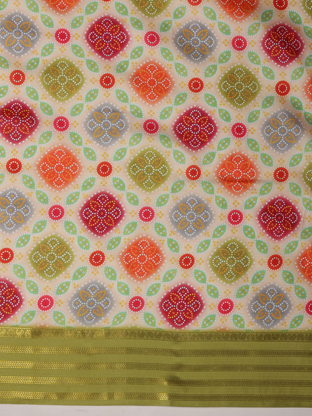 Multicolor Silk Blend Digital Print Bandhani Saree with Unstitched Blouse - Hiral Fashion | Swadesiicart