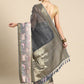 Gray Kanjeevaram Silk Digital Print Geomatric Saree with Unstitched Blouse - Hiral Fashion | Swadesiicart