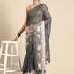 Gray Kanjeevaram Silk Digital Print Geomatric Saree with Unstitched Blouse - Hiral Fashion | Swadesiicart