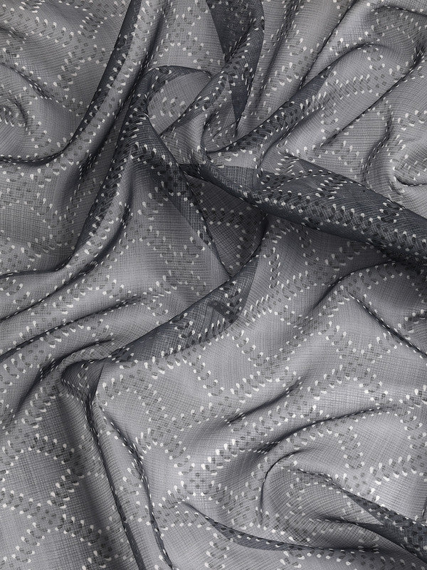 Gray Kanjeevaram Silk Digital Print Geomatric Saree with Unstitched Blouse - Hiral Fashion | Swadesiicart