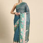 Turquoise Kanjeevaram Silk Digital Print Geomatric Saree with Unstitched Blouse - Hiral Fashion | Swadesiicart