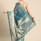 Turquoise Kanjeevaram Silk Digital Print Geomatric Saree with Unstitched Blouse - Hiral Fashion | Swadesiicart