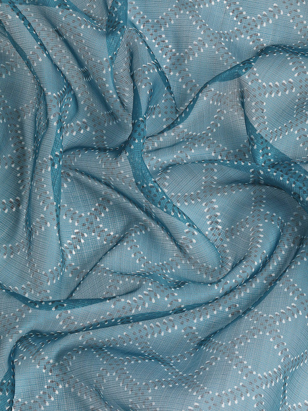 Turquoise Kanjeevaram Silk Digital Print Geomatric Saree with Unstitched Blouse - Hiral Fashion | Swadesiicart