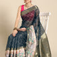 Gray Kanjeevaram Silk Digital Print Geomatric Saree with Unstitched Blouse - Hiral Fashion | Swadesiicart