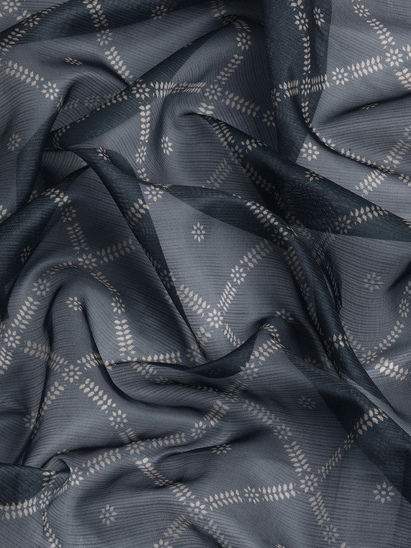 Gray Kanjeevaram Silk Digital Print Geomatric Saree with Unstitched Blouse - Hiral Fashion | Swadesiicart