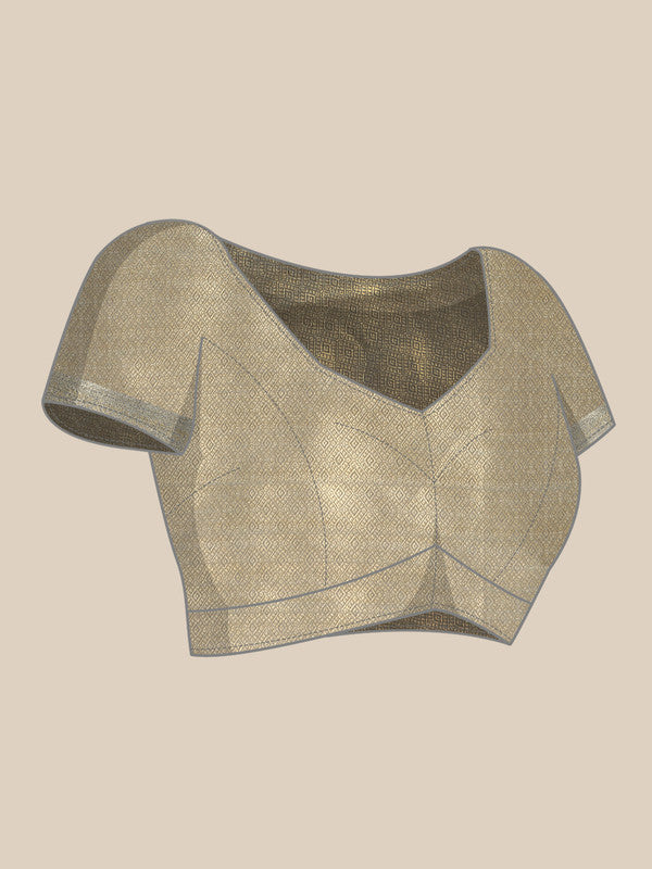 Gray Kanjeevaram Silk Digital Print Geomatric Saree with Unstitched Blouse - Hiral Fashion | Swadesiicart