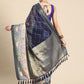 Navy Blue Kanjeevaram Silk Digital Print Geomatric Saree with Unstitched Blouse - Hiral Fashion | Swadesiicart