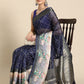 Navy Blue Kanjeevaram Silk Digital Print Geomatric Saree with Unstitched Blouse - Hiral Fashion | Swadesiicart