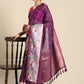 Purple Kanjeevaram Silk Digital Print Geomatric Saree with Unstitched Blouse - Hiral Fashion | Swadesiicart