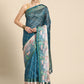 Turquoise Kanjeevaram Silk Digital Print Geomatric Saree with Unstitched Blouse - Hiral Fashion | Swadesiicart