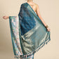 Turquoise Kanjeevaram Silk Digital Print Geomatric Saree with Unstitched Blouse - Hiral Fashion | Swadesiicart