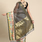 Gray Kanjeevaram Silk Digital Print Striped Saree with Unstitched Blouse - Hiral Fashion | Swadesiicart