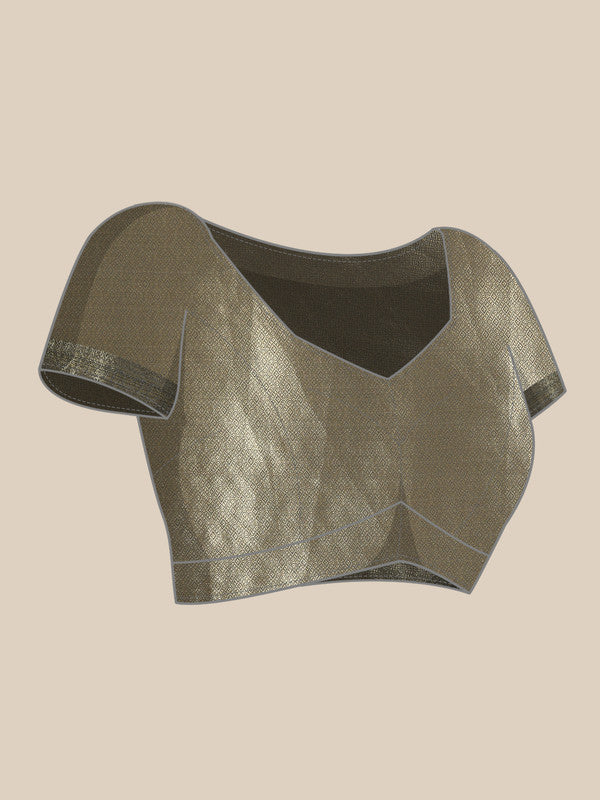 Gray Kanjeevaram Silk Digital Print Striped Saree with Unstitched Blouse - Hiral Fashion | Swadesiicart