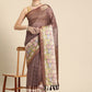Maroon Kanjeevaram Silk Digital Print Striped Saree with Unstitched Blouse - Hiral Fashion | Swadesiicart
