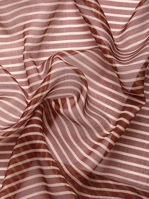 Maroon Kanjeevaram Silk Digital Print Striped Saree with Unstitched Blouse - Hiral Fashion | Swadesiicart