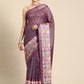 Purple Kanjeevaram Silk Digital Print Striped Saree with Unstitched Blouse - Hiral Fashion | Swadesiicart