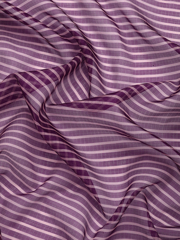 Purple Kanjeevaram Silk Digital Print Striped Saree with Unstitched Blouse - Hiral Fashion | Swadesiicart
