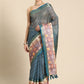 Turquoise Kanjeevaram Silk Digital Print Striped Saree with Unstitched Blouse - Hiral Fashion | Swadesiicart