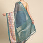 Turquoise Kanjeevaram Silk Digital Print Striped Saree with Unstitched Blouse - Hiral Fashion | Swadesiicart