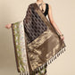 Brown Kanjeevaram Silk Digital Print Geomatric Saree with Unstitched Blouse - Hiral Fashion | Swadesiicart