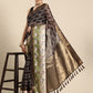 Brown Kanjeevaram Silk Digital Print Geomatric Saree with Unstitched Blouse - Hiral Fashion | Swadesiicart