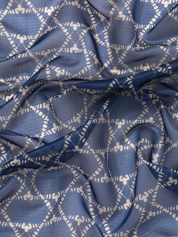 Blue Kanjeevaram Silk Digital Print Geomatric Saree with Unstitched Blouse - Hiral Fashion | Swadesiicart