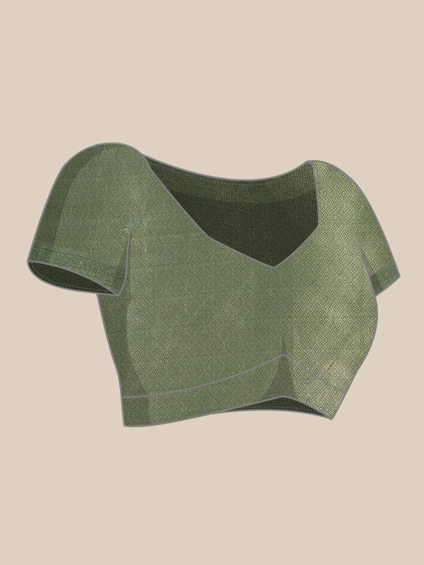 Green Kanjeevaram Silk Digital Print Geomatric Saree with Unstitched Blouse - Hiral Fashion | Swadesiicart