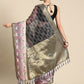 Gray Kanjeevaram Silk Digital Print Geomatric Saree with Unstitched Blouse - Hiral Fashion | Swadesiicart