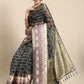 Gray Kanjeevaram Silk Digital Print Geomatric Saree with Unstitched Blouse - Hiral Fashion | Swadesiicart