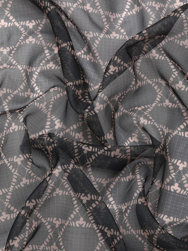 Gray Kanjeevaram Silk Digital Print Geomatric Saree with Unstitched Blouse - Hiral Fashion | Swadesiicart